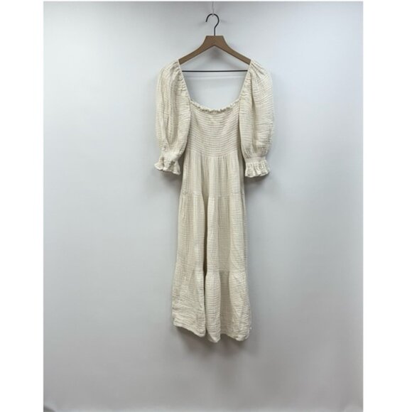 Nothing Fits But Kiko Woven Gauze Puff Sleeve Square Neck Midi Dress Cream S/M - Picture 7 of 11